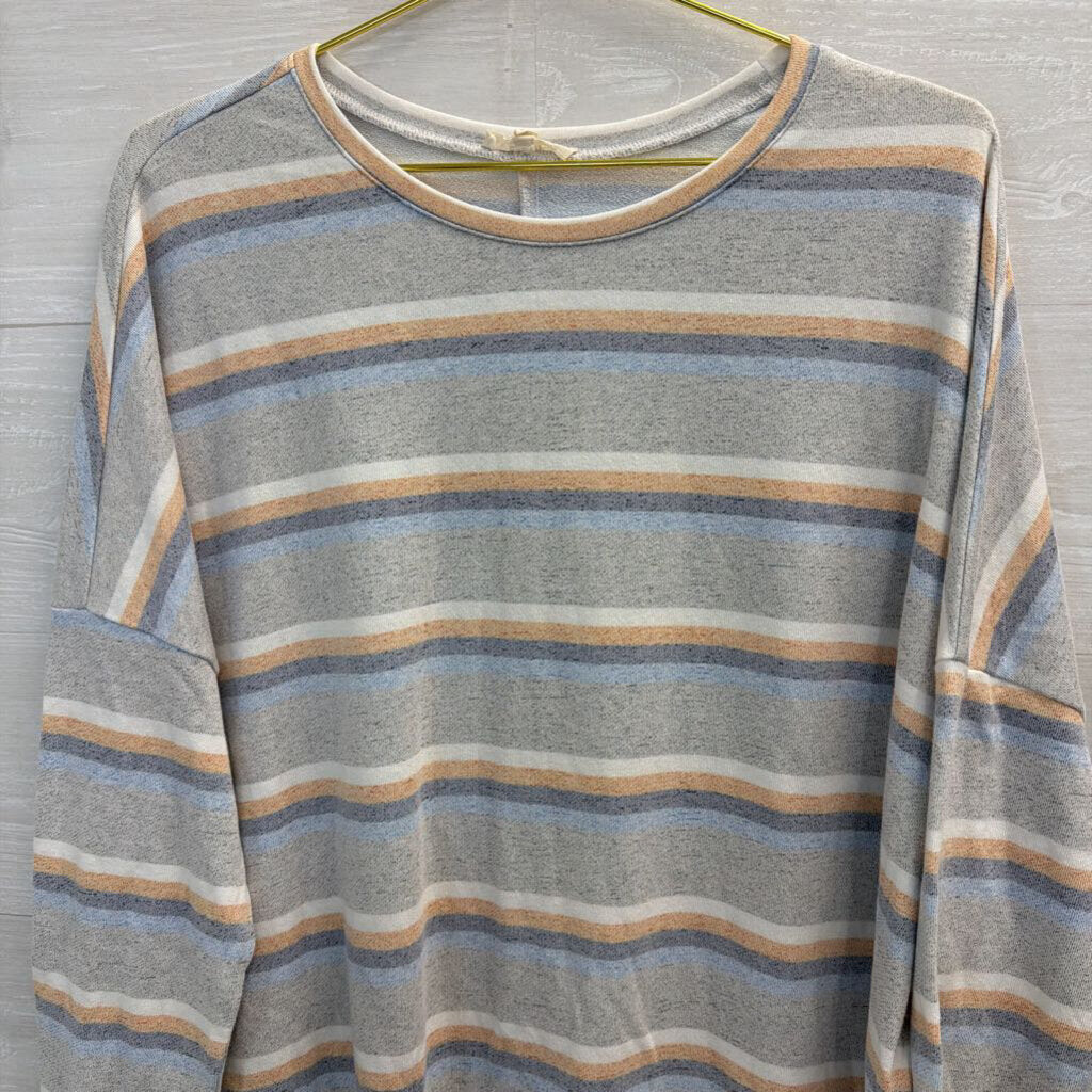 Grey/Yellow Striped Long Sleeve Large