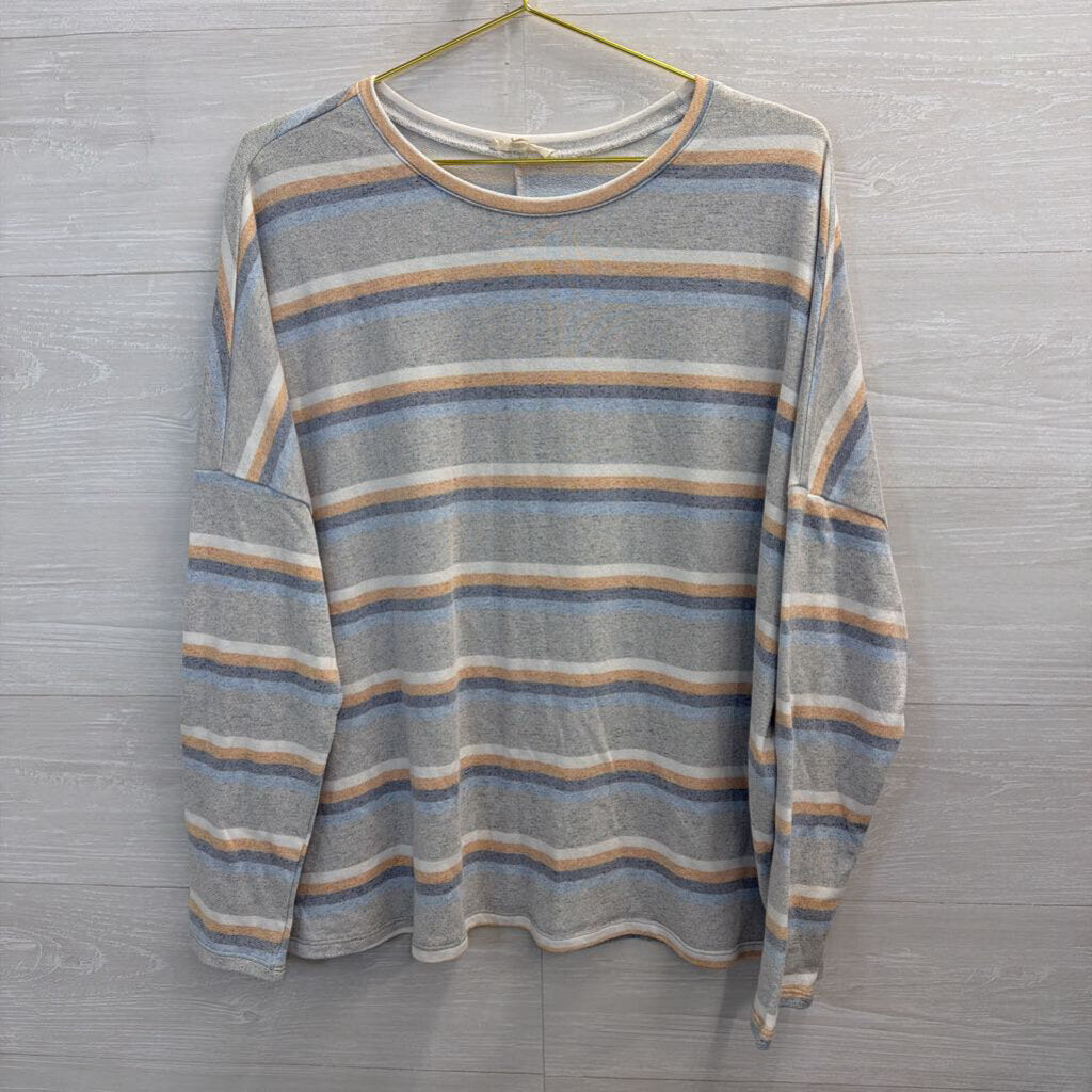 Grey/Yellow Striped Long Sleeve Large