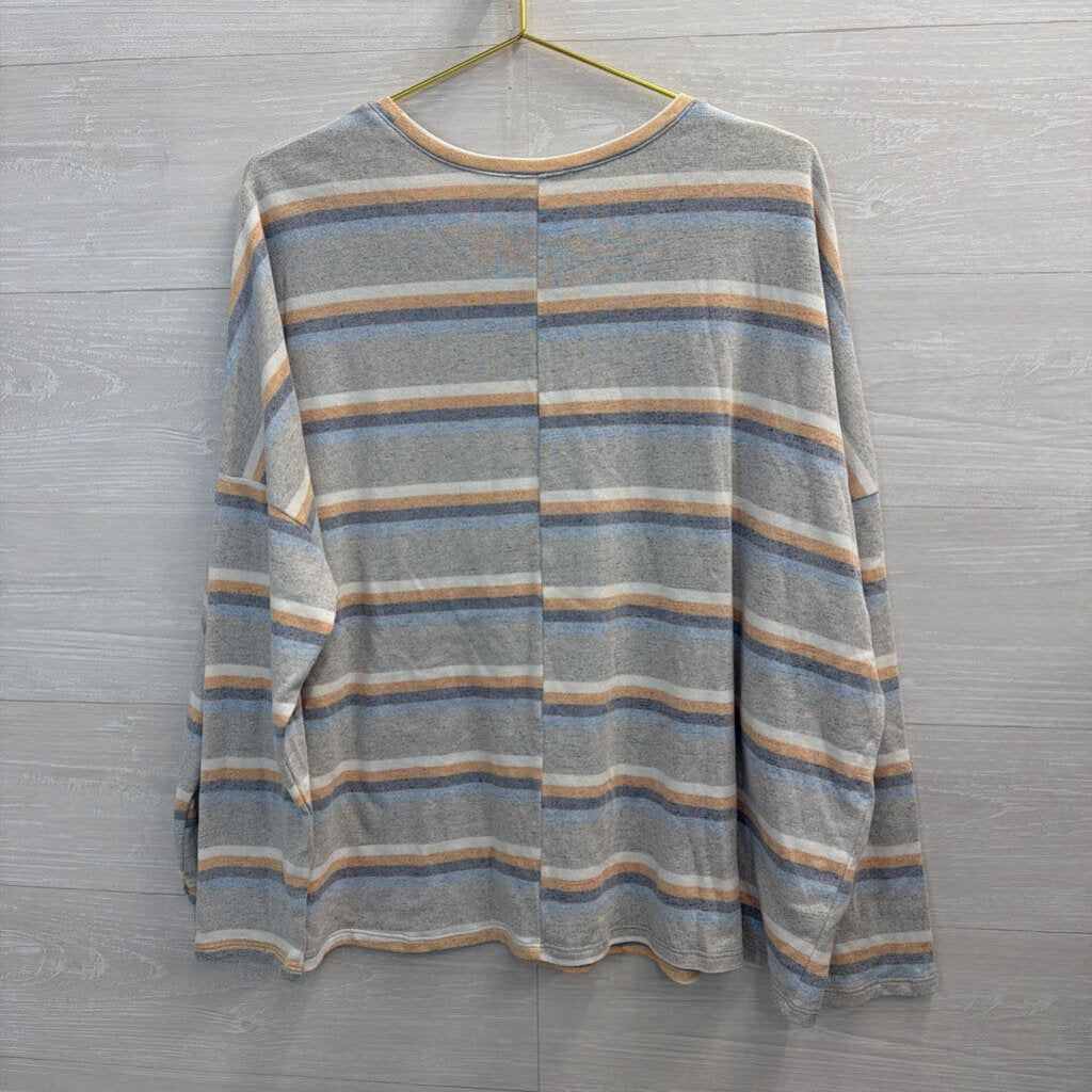 Grey/Yellow Striped Long Sleeve Large