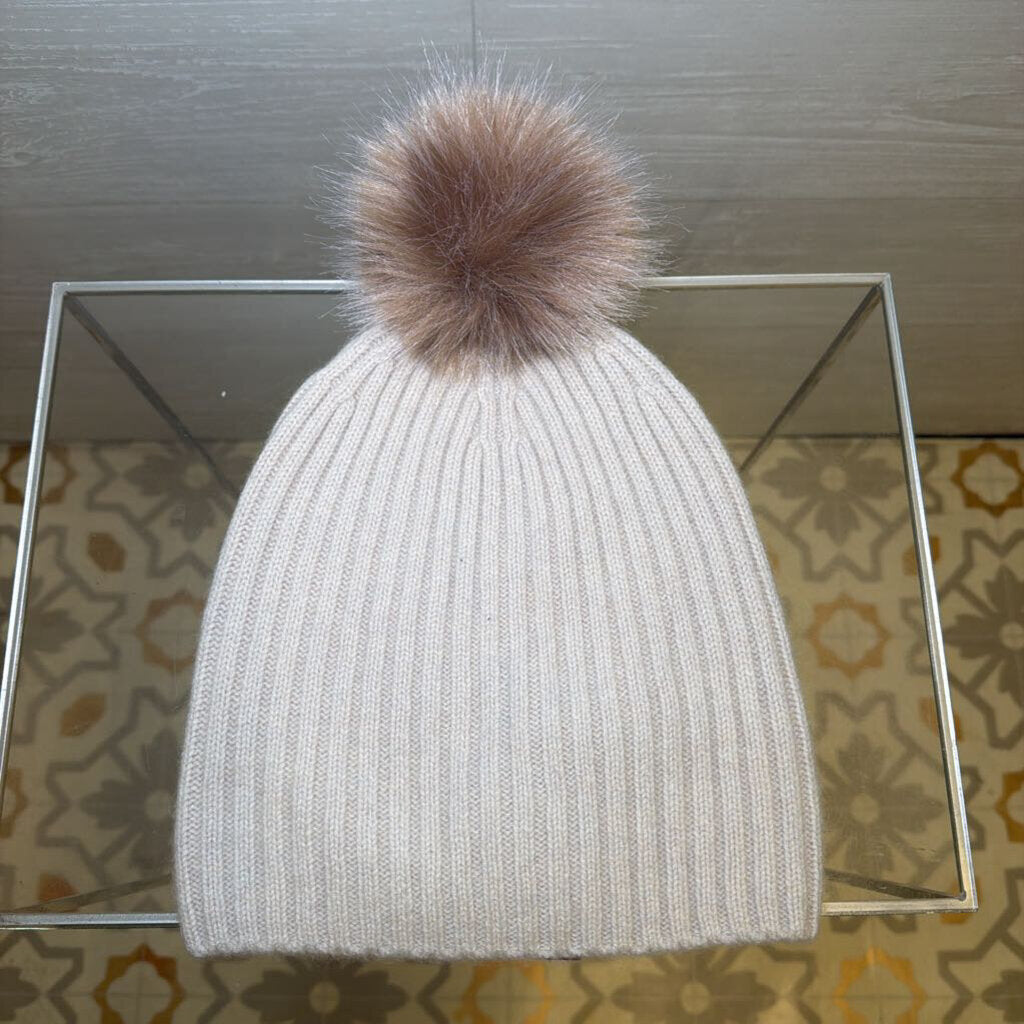 Beige Beanie with Pom Pom