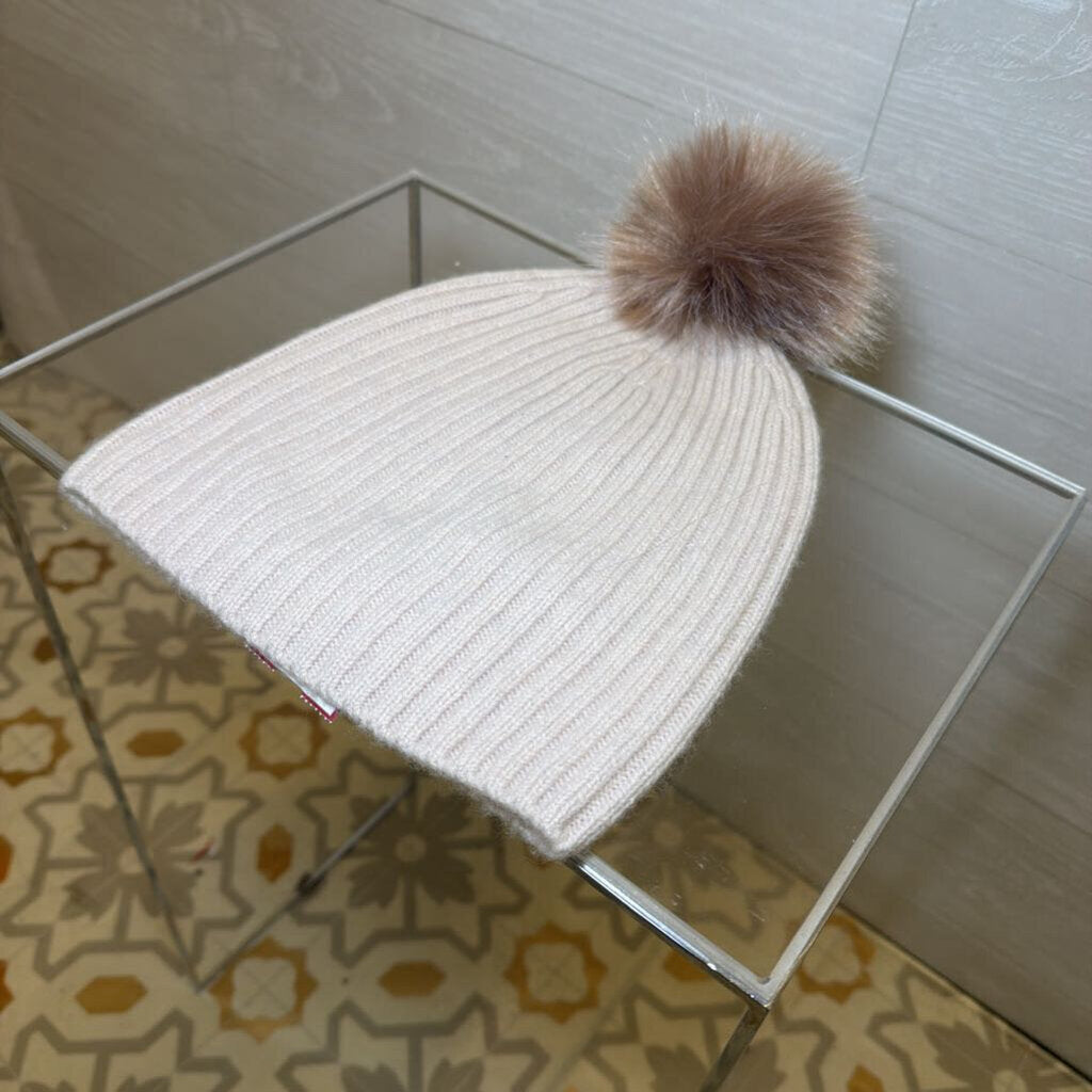 Beige Beanie with Pom Pom