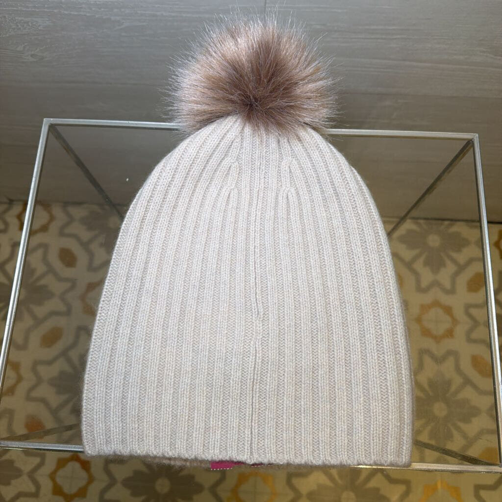 Beige Beanie with Pom Pom