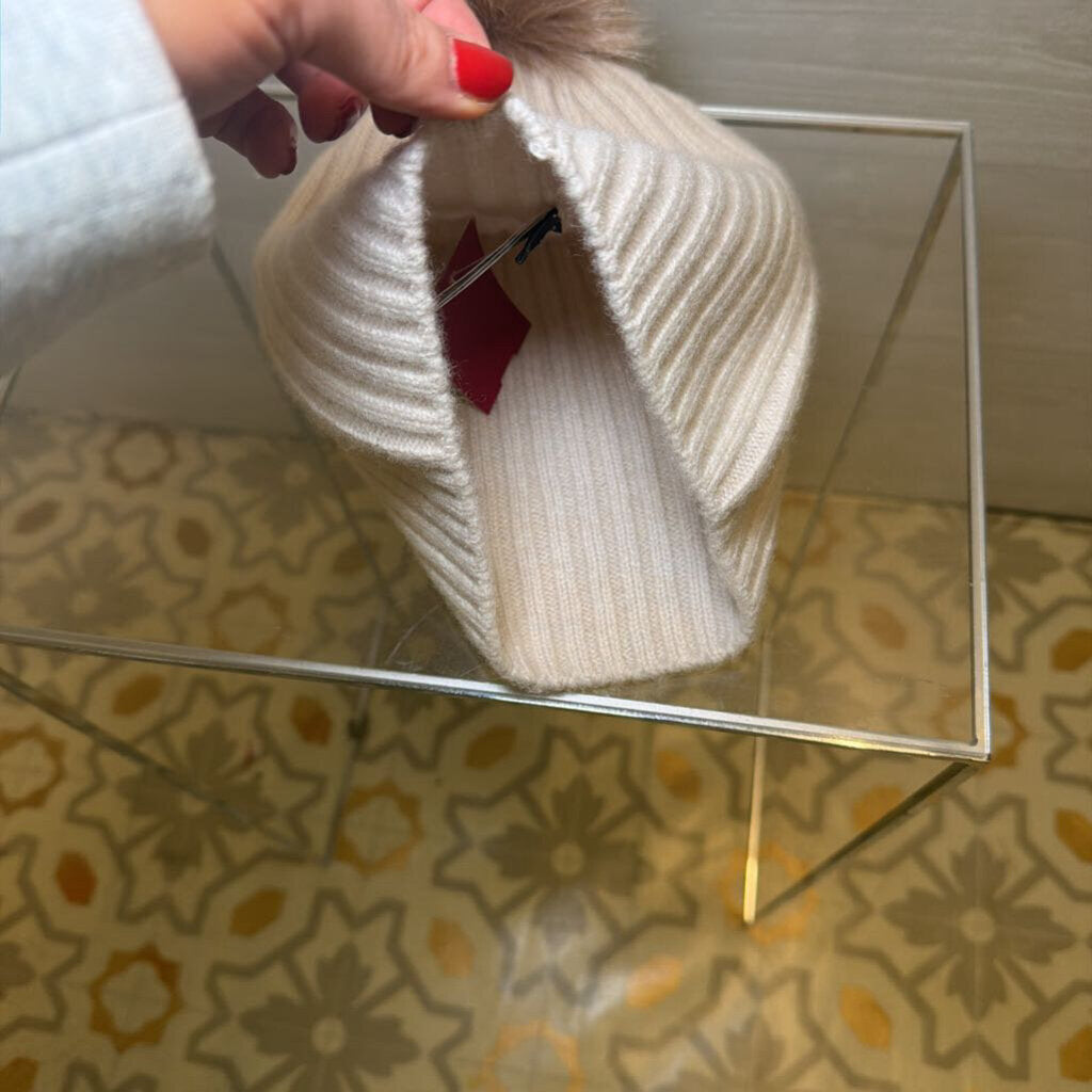 Beige Beanie with Pom Pom