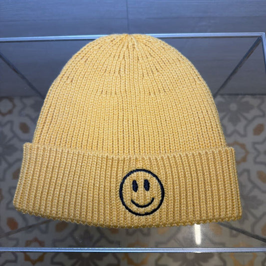 Yellow Smiley Beanie Knit