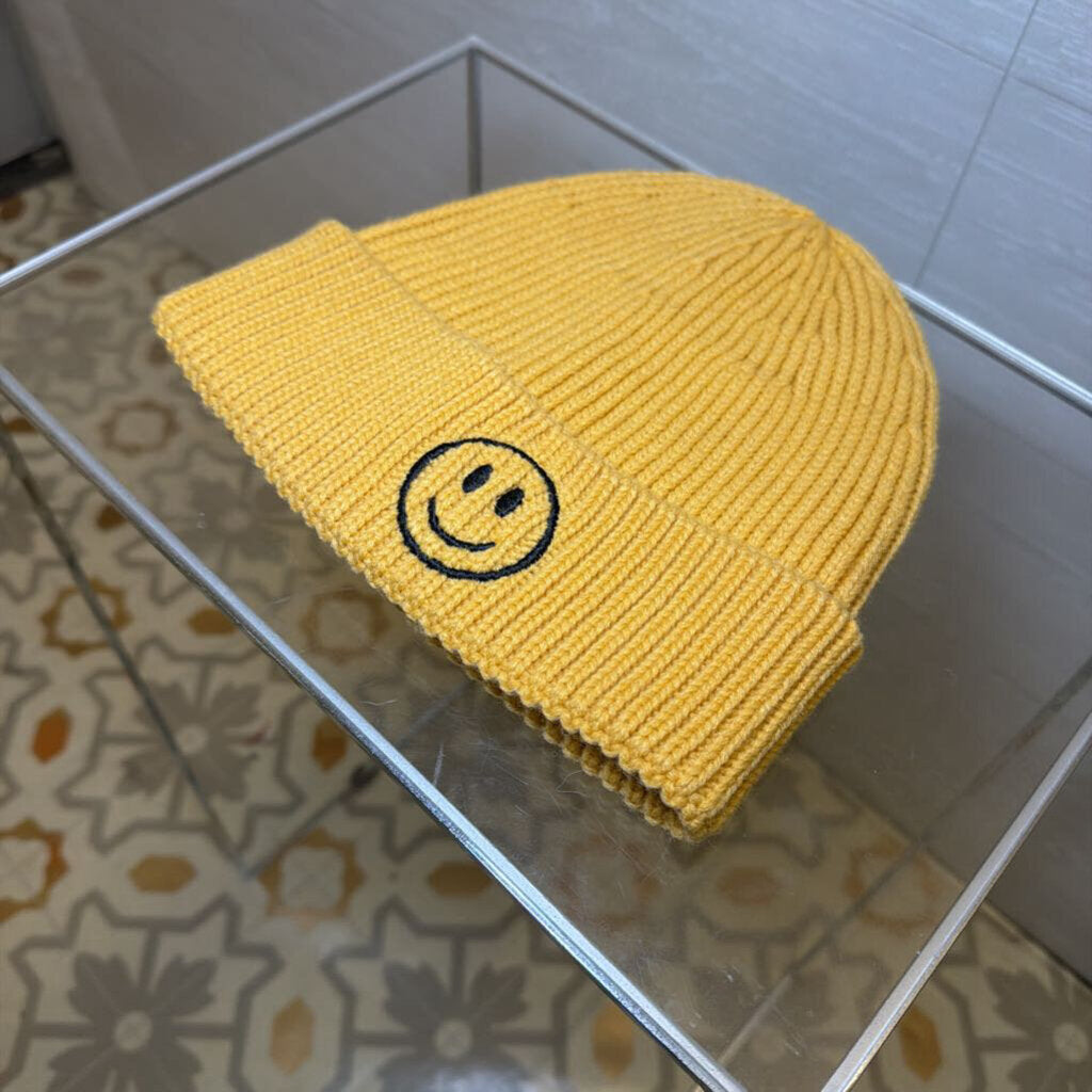 Yellow Smiley Beanie Knit