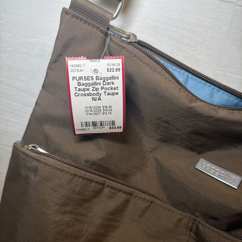 Baggallini Dark Taupe Zip Pocket Crossbody