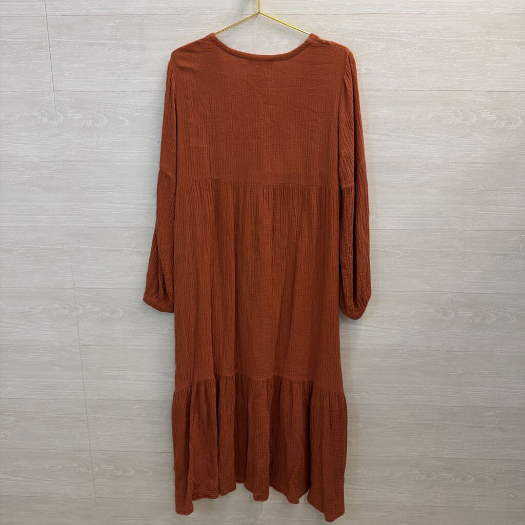 Burnt Orange Long Sleeve Maxi Dress Medium