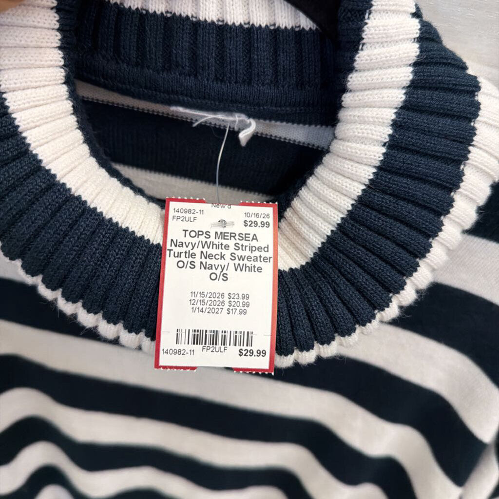 Navy/White Striped Turtle Neck Sweater O/S