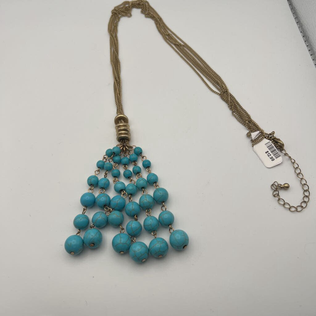Gold/Turquoise Colored Tassel Necklace
