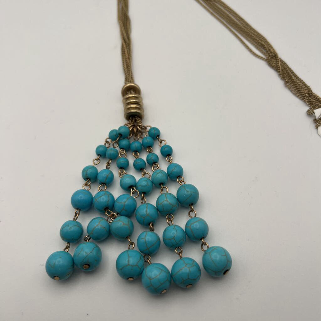 Gold/Turquoise Colored Tassel Necklace