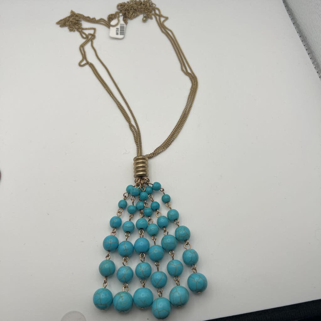 Gold/Turquoise Colored Tassel Necklace