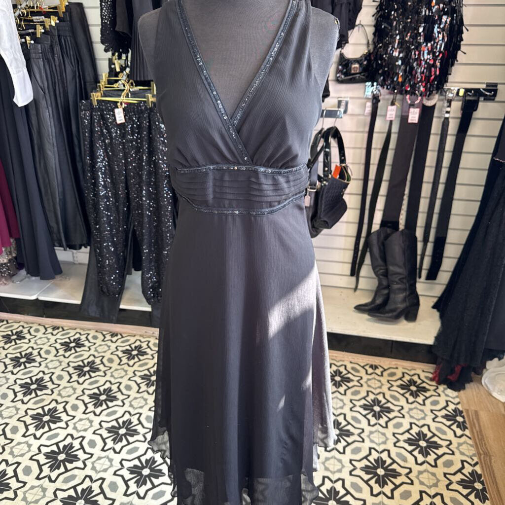 Black Midi Chiffon Cocktail Dress 9