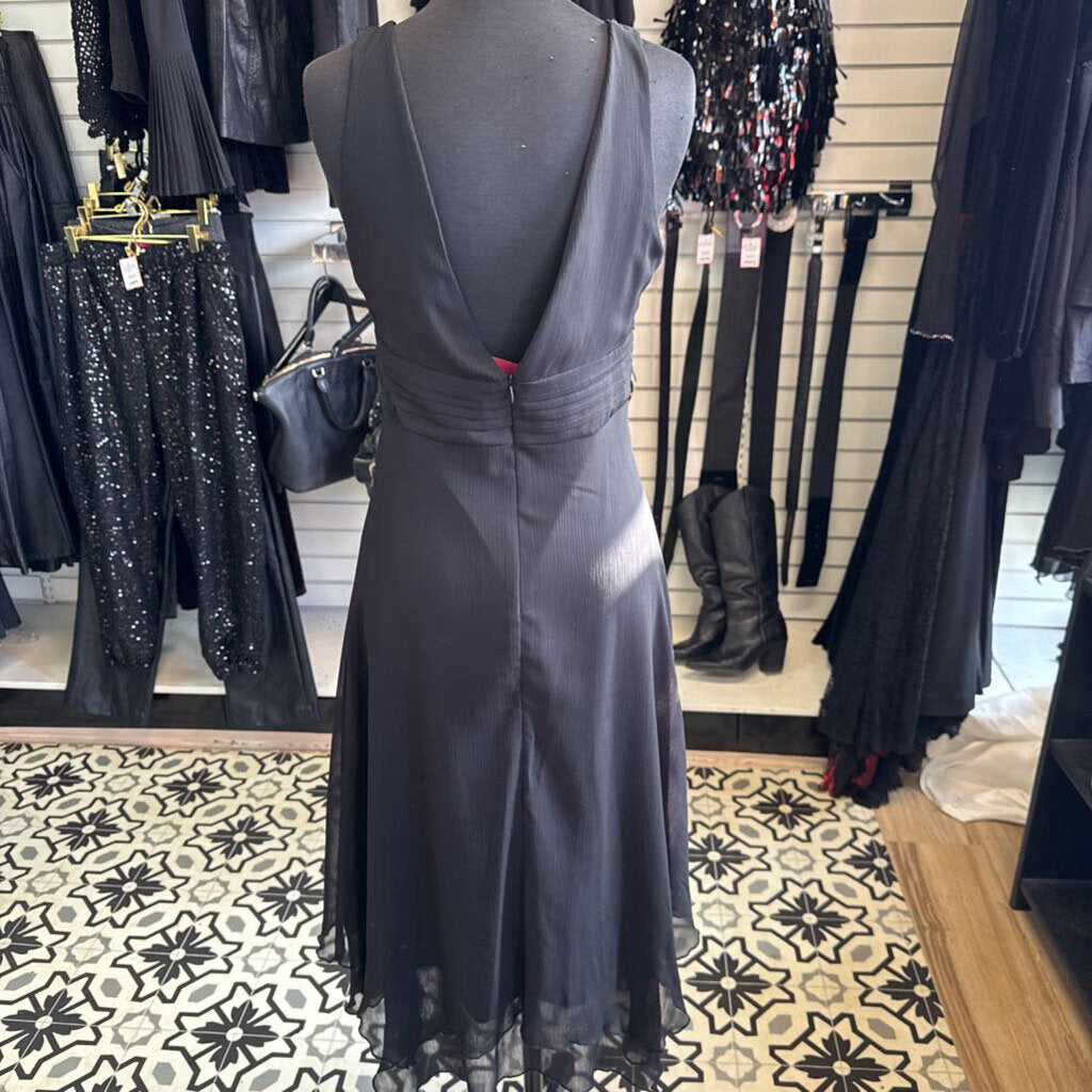 Black Midi Chiffon Cocktail Dress 9