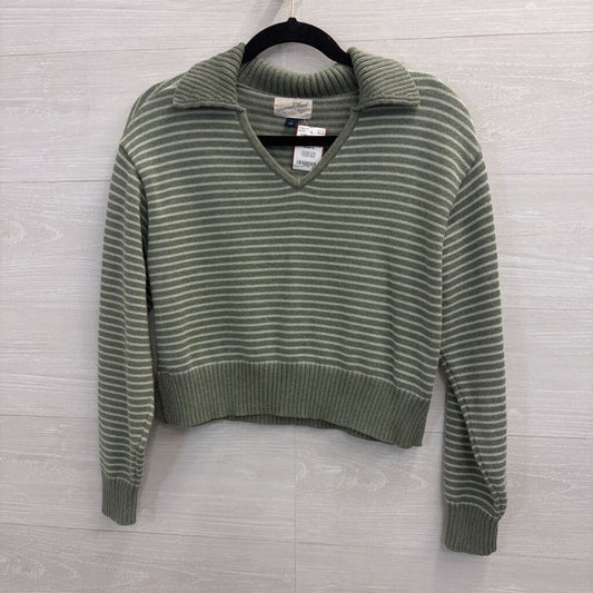 Sage Green Striped Collar Sweater Small