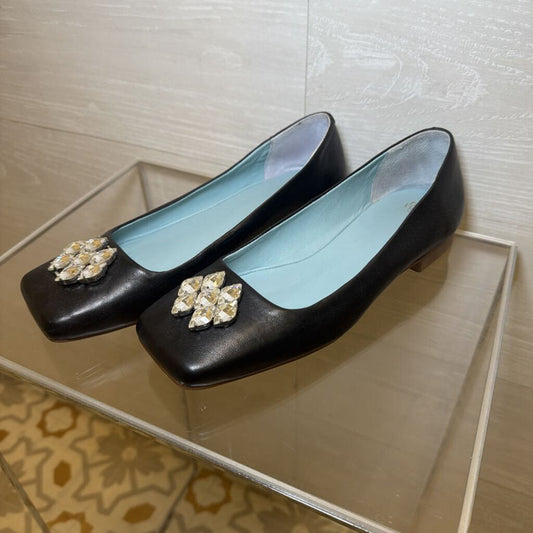 Frances Valentine Josephine Black Crystal Ballet Flats 8.5