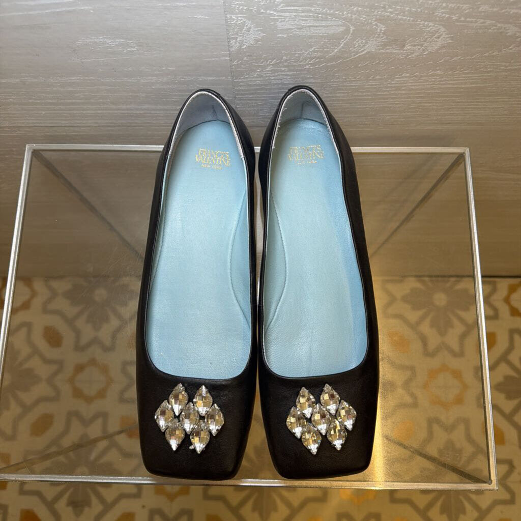 Frances Valentine Josephine Black Crystal Ballet Flats 8.5