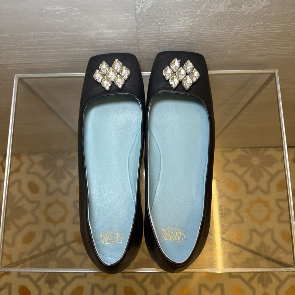 Frances Valentine Josephine Black Crystal Ballet Flats 8.5