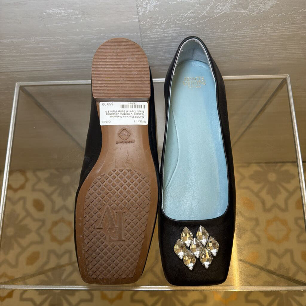 Frances Valentine Josephine Black Crystal Ballet Flats 8.5