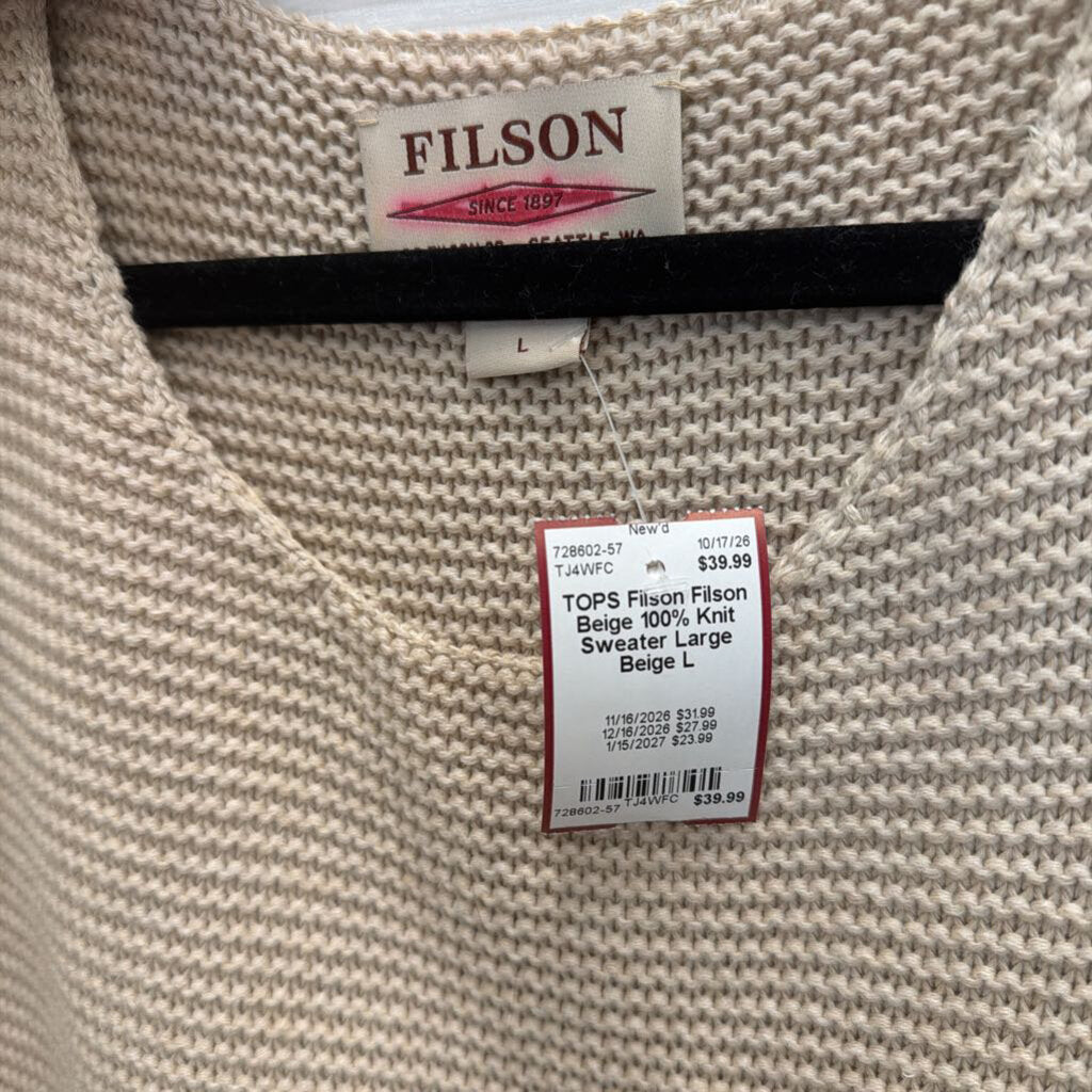 Filson Beige 100% Knit Sweater Large