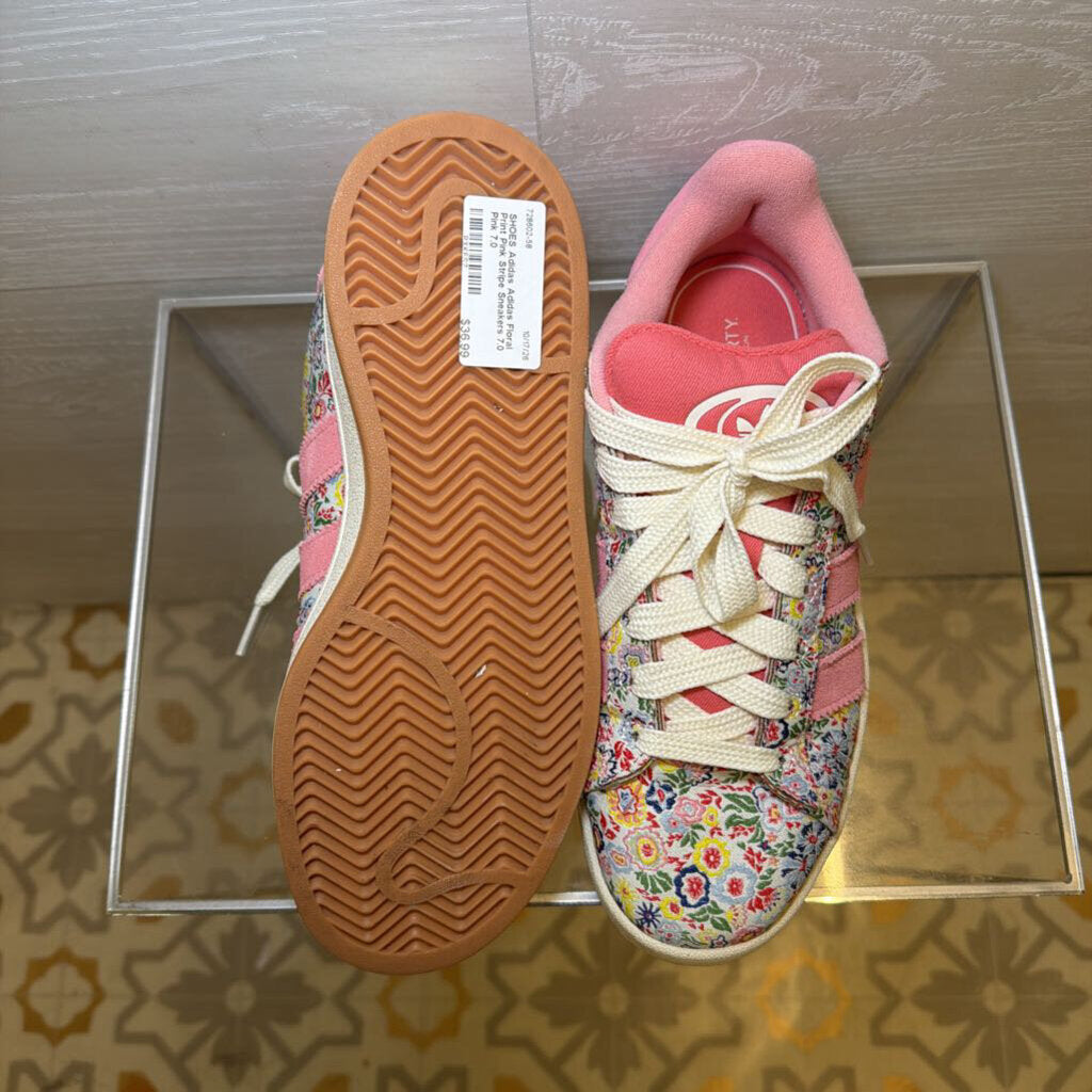 Adidas Floral Print Pink Stripe Sneakers 7.0