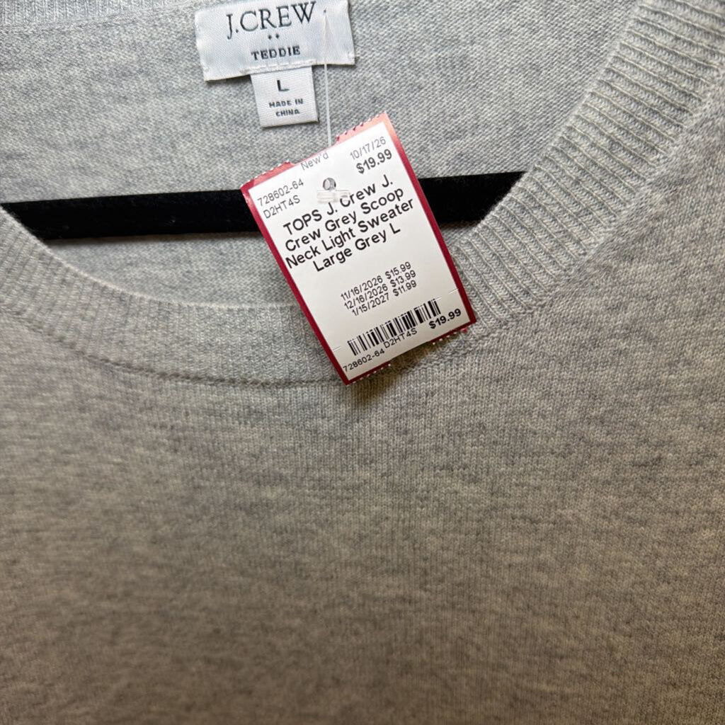 J. Crew Grey Scoop Neck Light Sweater Large
