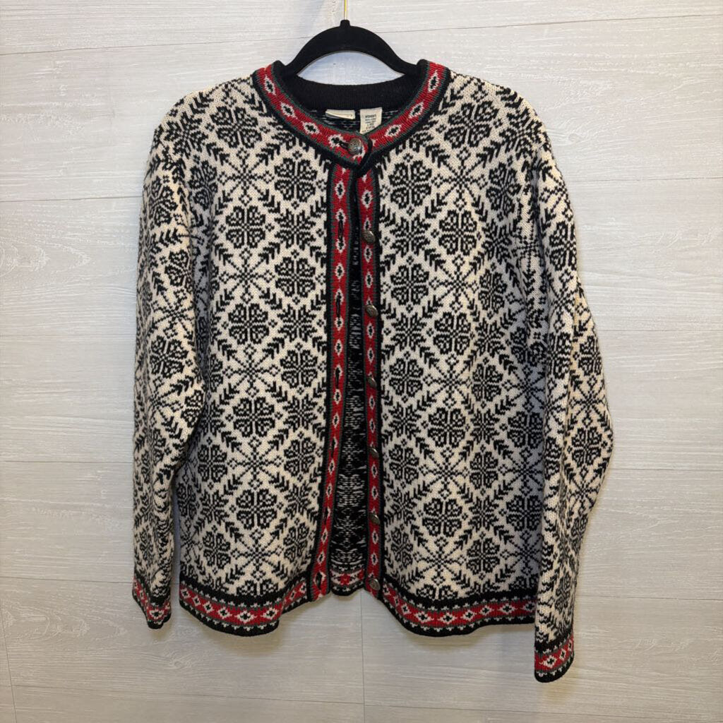 LL Bean Vintage Nordic Snowflake Cardigan Large