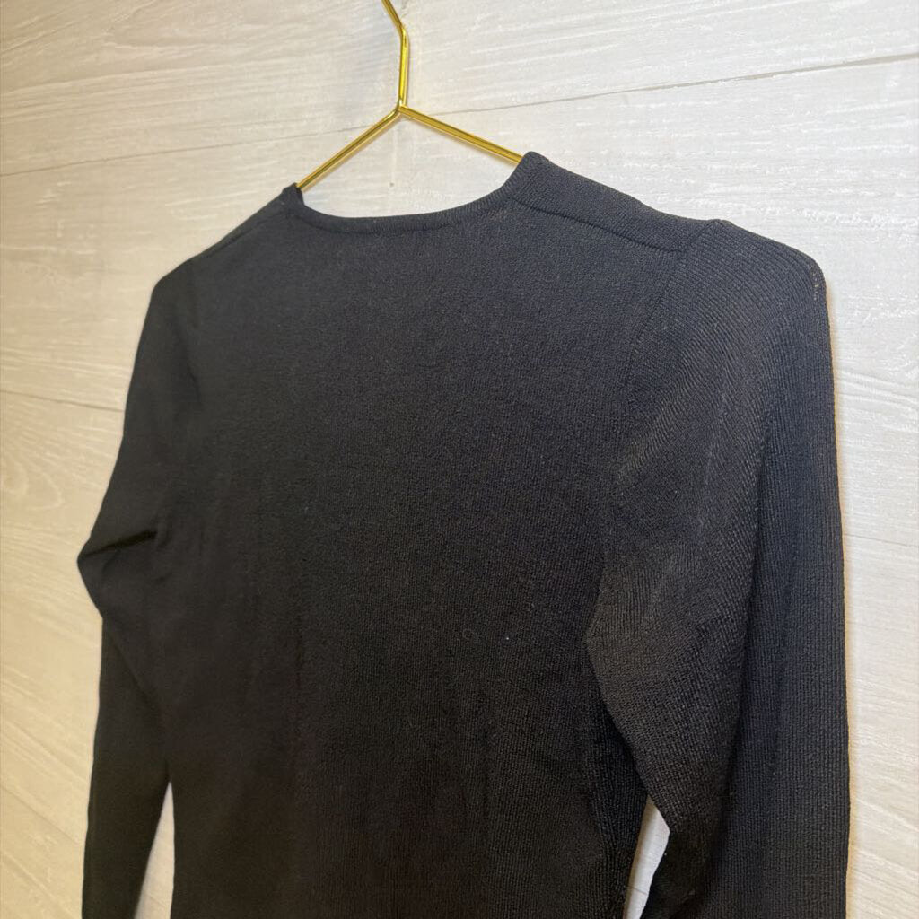 Vintage Black Cardigan with Embroidered Flowers Petite Small