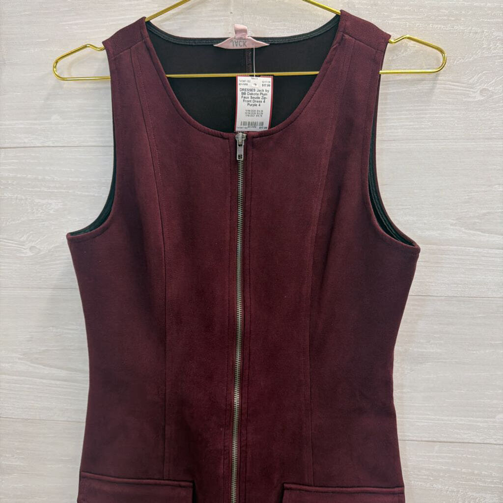 Plum Faux Seude Zip-Front Dress 4