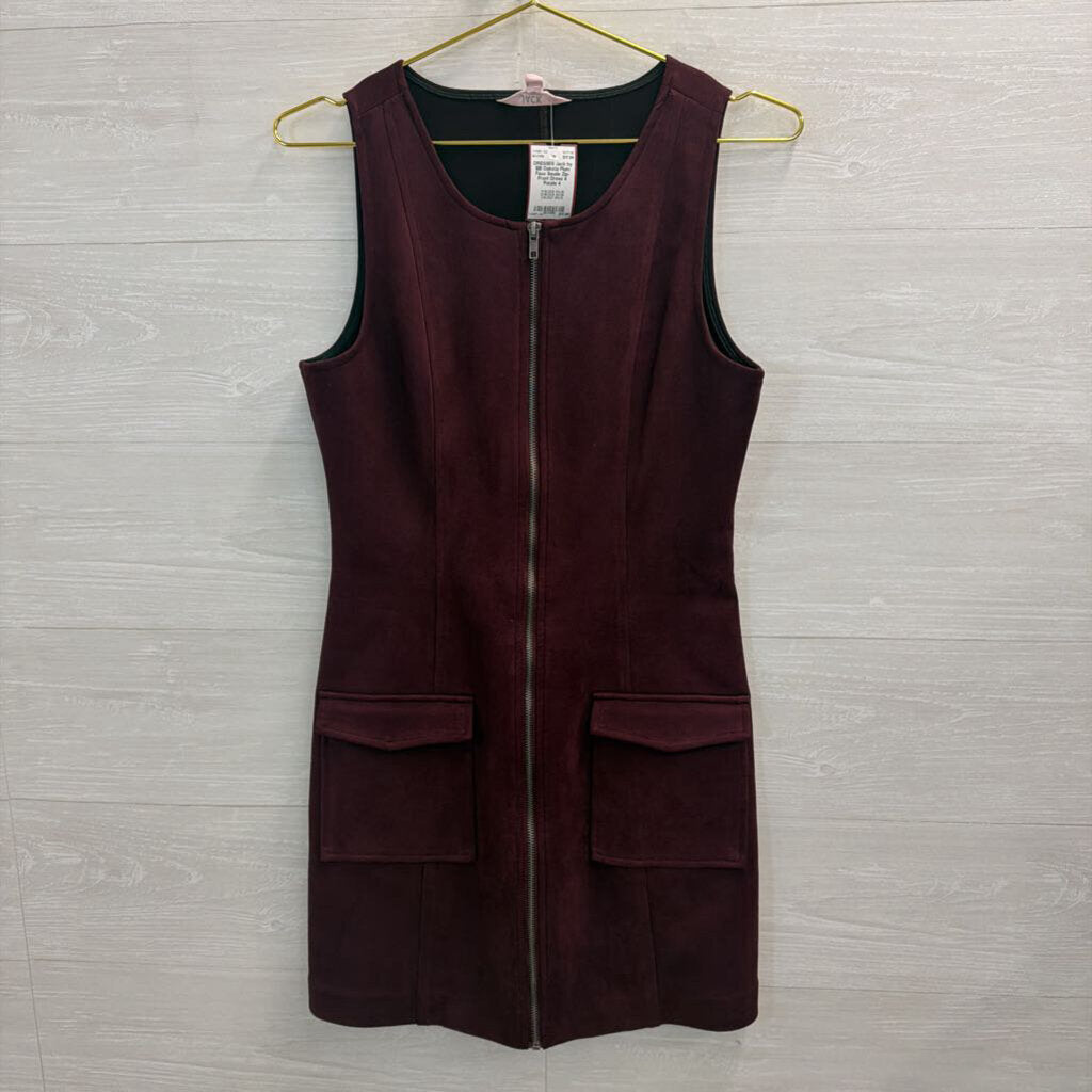 Plum Faux Seude Zip-Front Dress 4