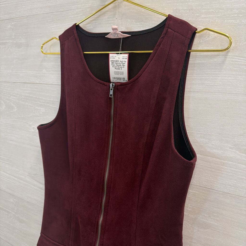 Plum Faux Seude Zip-Front Dress 4