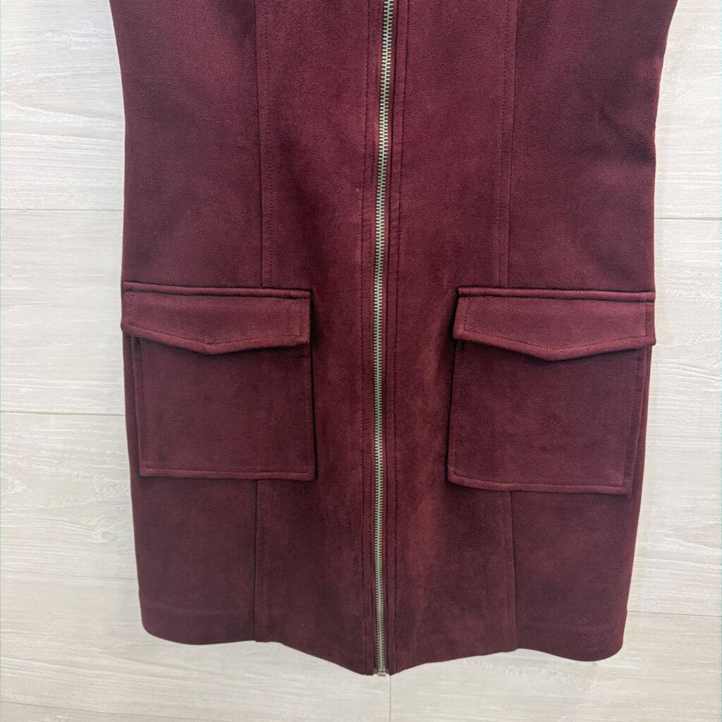Plum Faux Seude Zip-Front Dress 4
