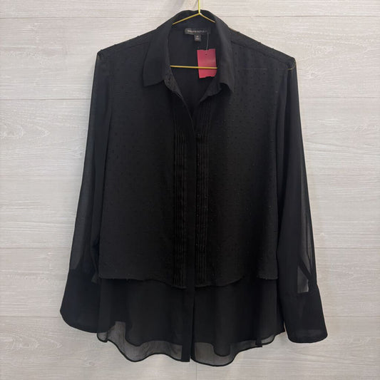Black Layered Sheer Button Down Blouse Medium