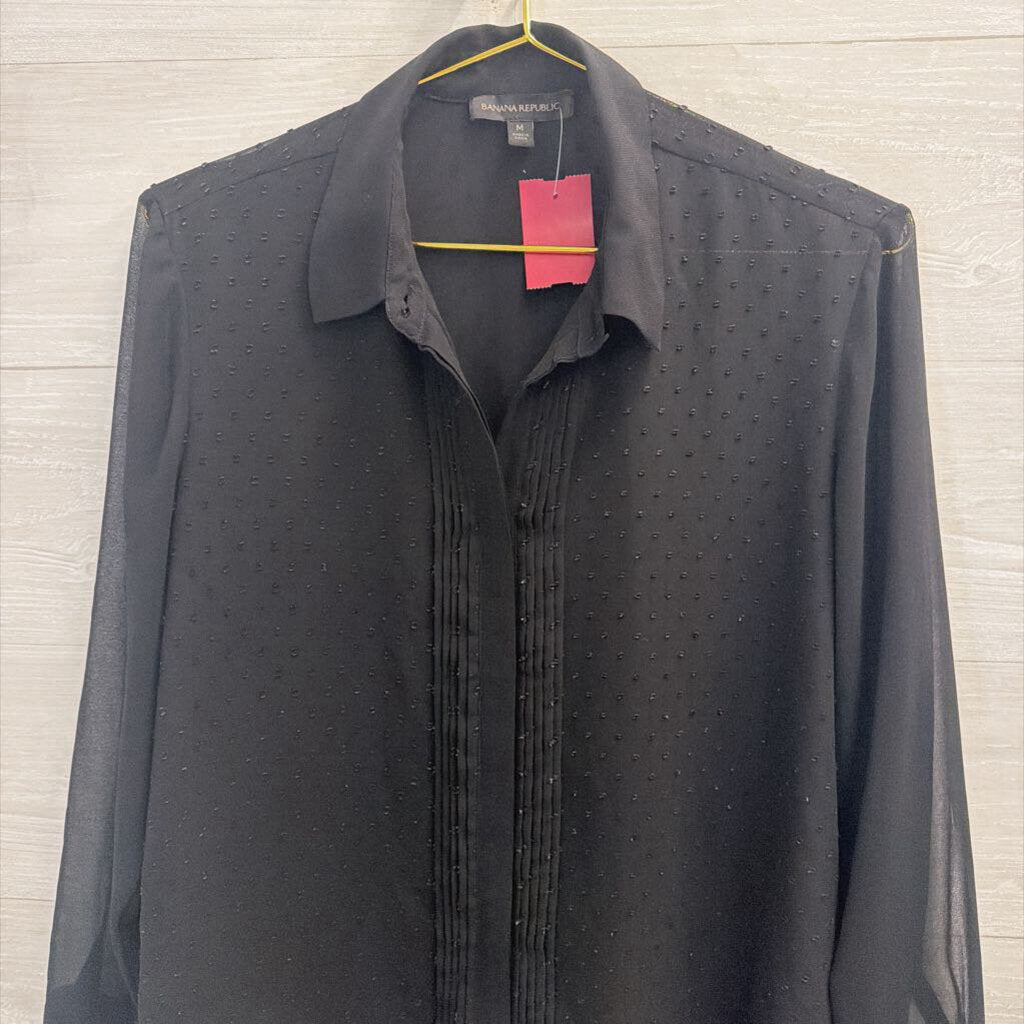 Black Layered Sheer Button Down Blouse Medium