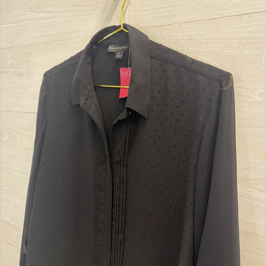 Black Layered Sheer Button Down Blouse Medium