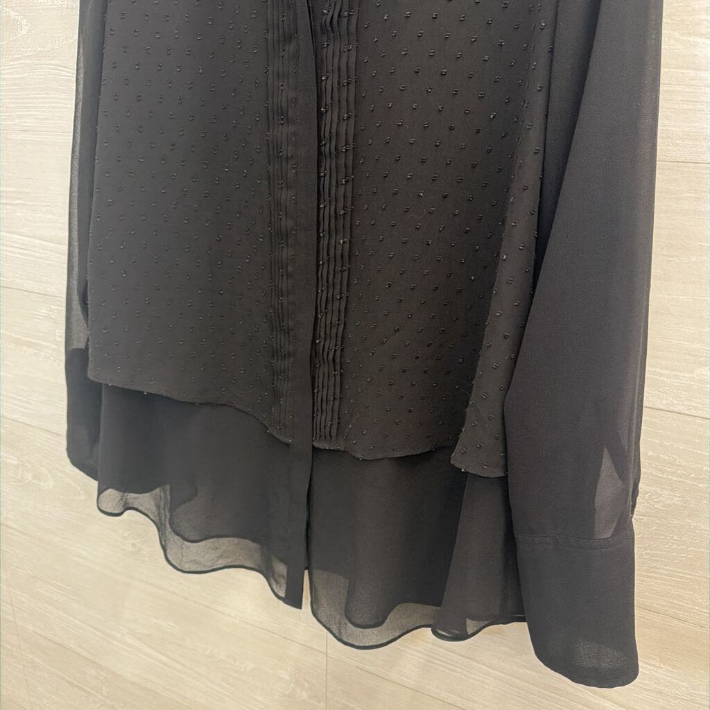 Black Layered Sheer Button Down Blouse Medium