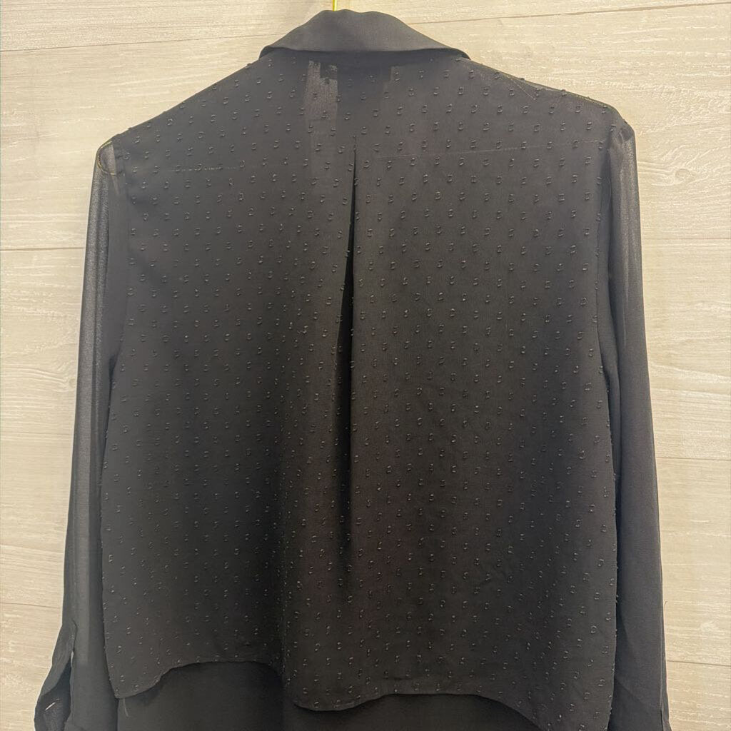 Black Layered Sheer Button Down Blouse Medium