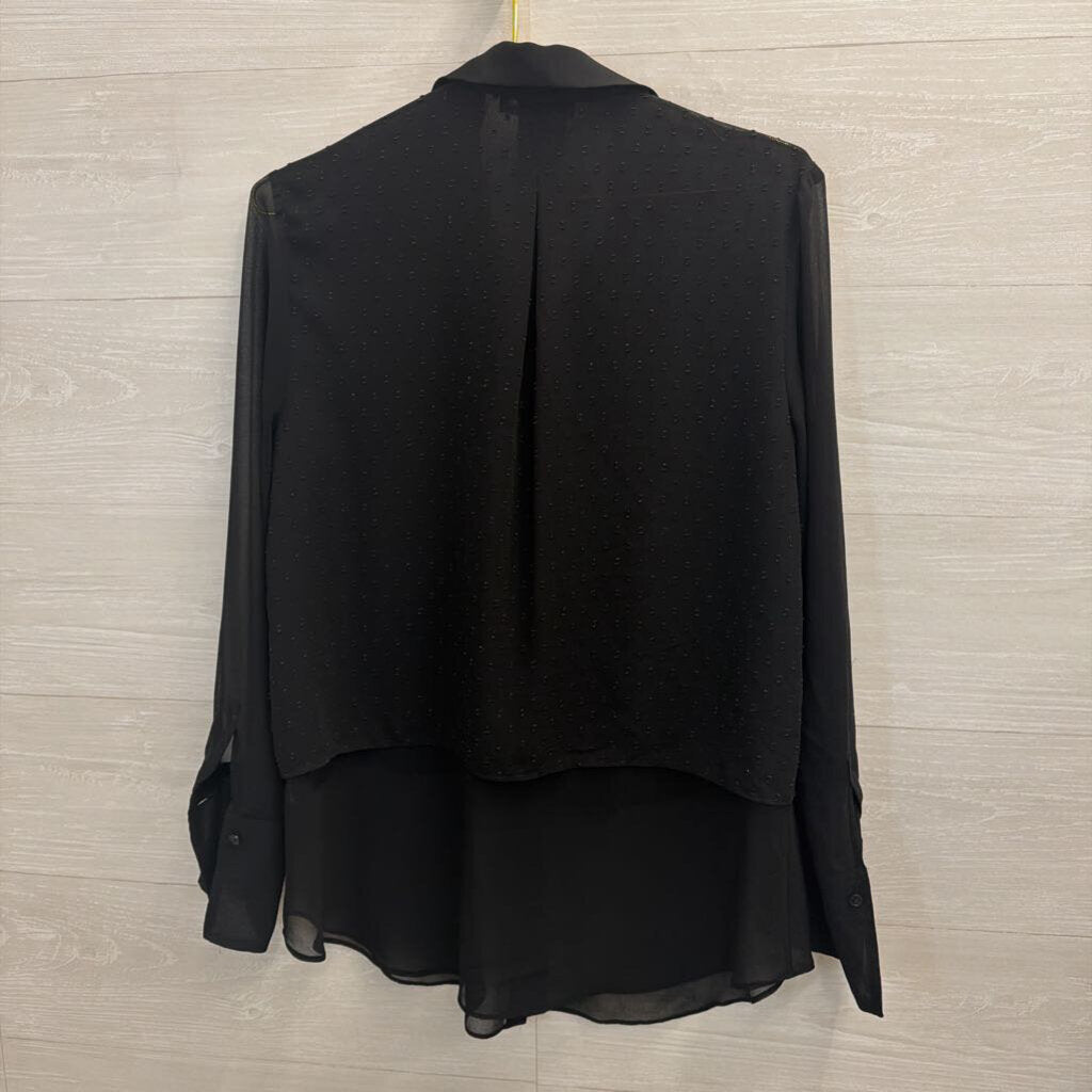Black Layered Sheer Button Down Blouse Medium