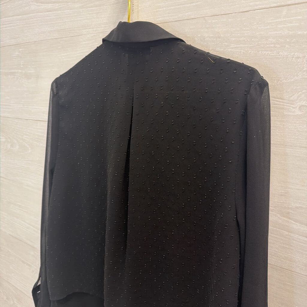 Black Layered Sheer Button Down Blouse Medium