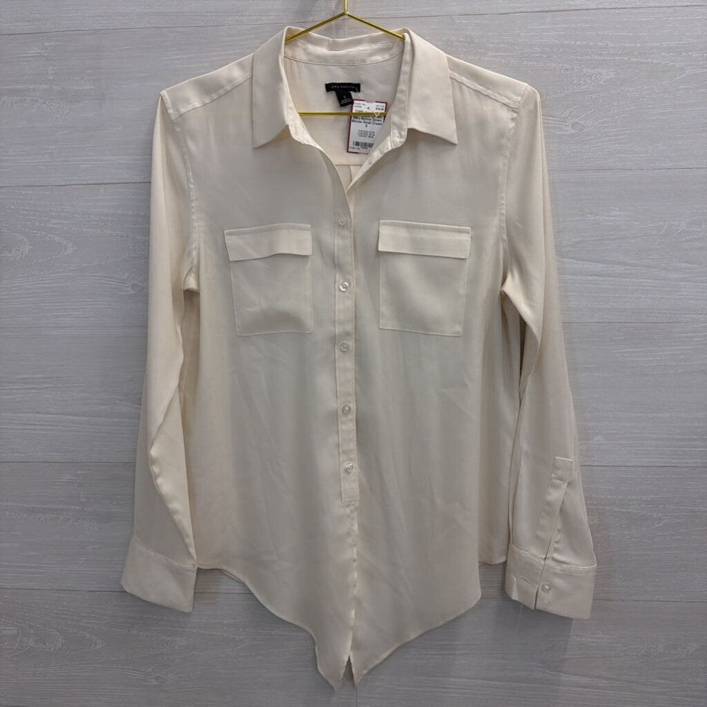 Ann Taylor Cream Silky Button Down Blouse Small