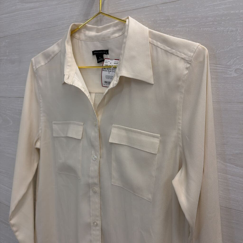 Ann Taylor Cream Silky Button Down Blouse Small