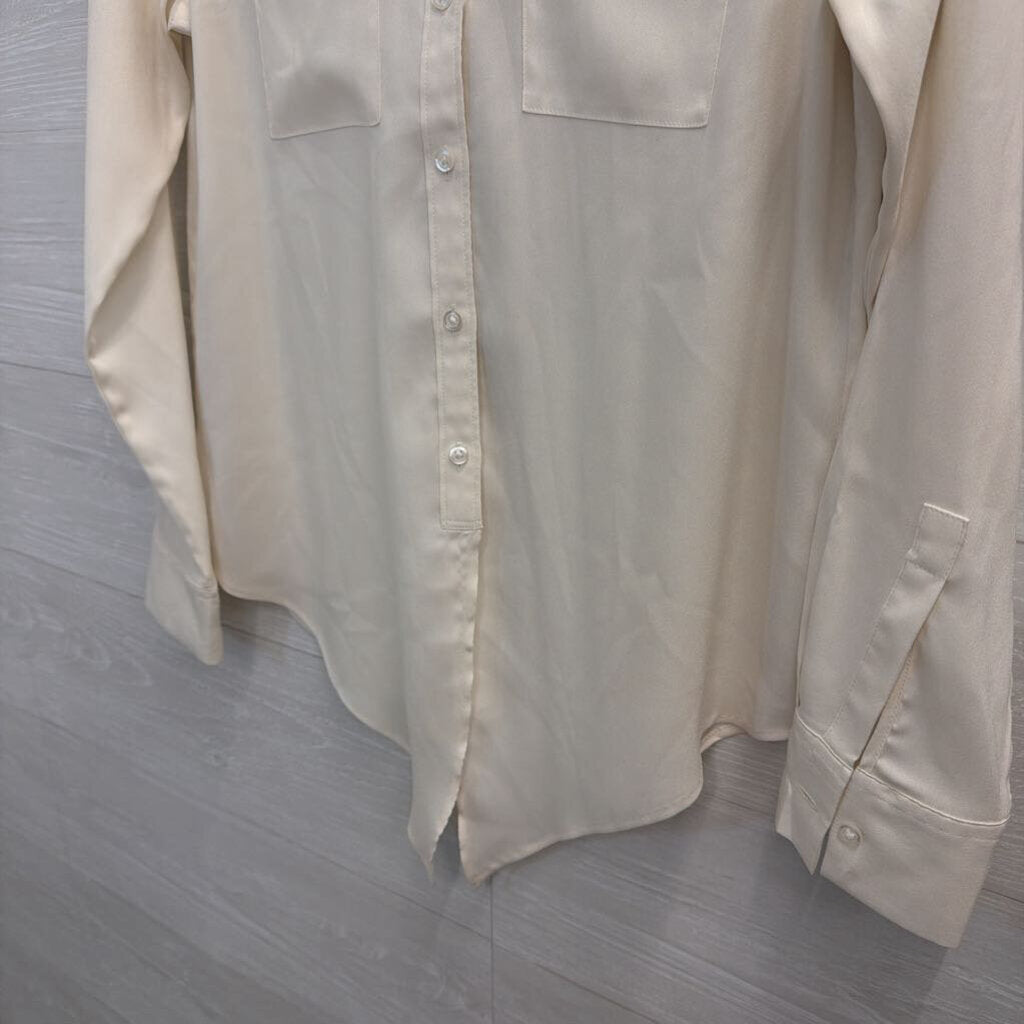 Ann Taylor Cream Silky Button Down Blouse Small