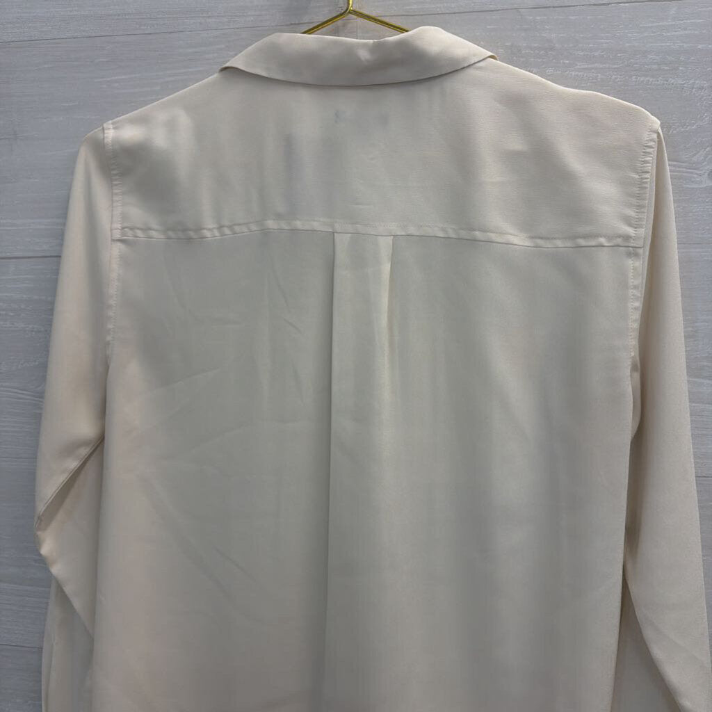 Ann Taylor Cream Silky Button Down Blouse Small