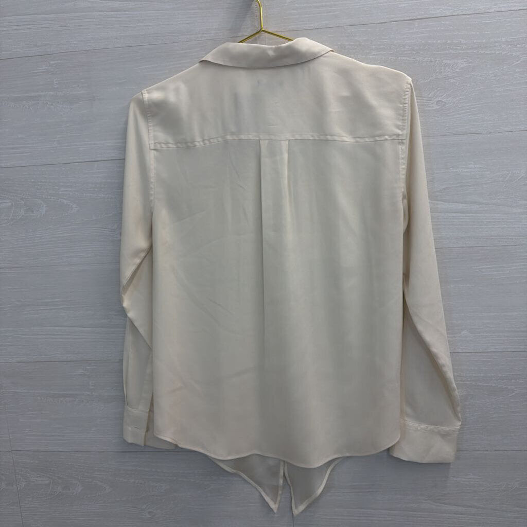Ann Taylor Cream Silky Button Down Blouse Small