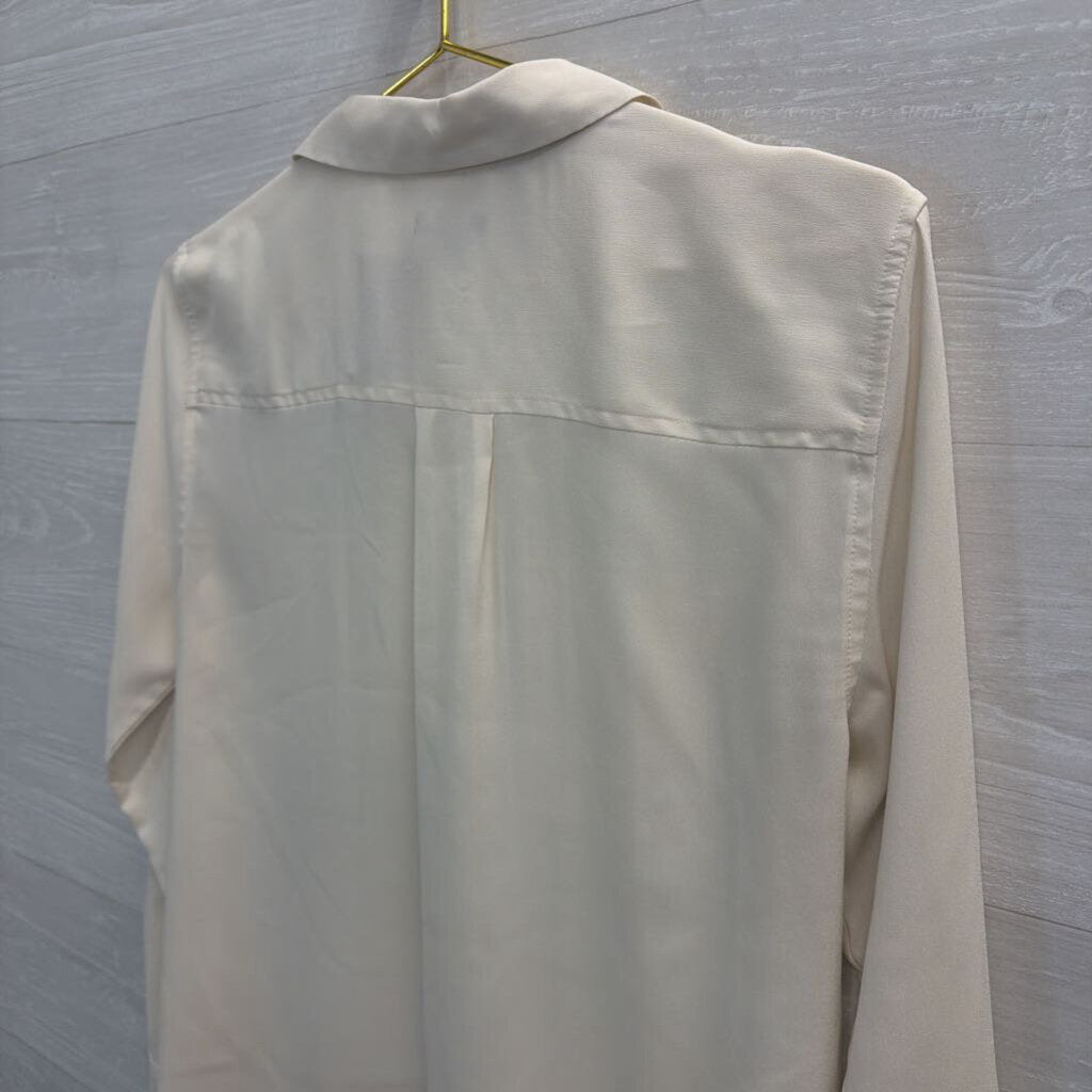 Ann Taylor Cream Silky Button Down Blouse Small