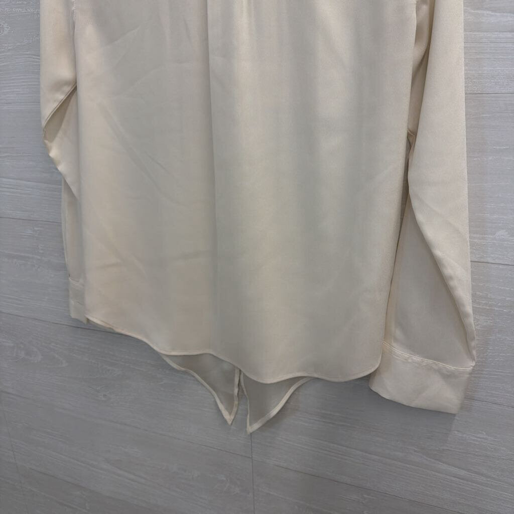 Ann Taylor Cream Silky Button Down Blouse Small