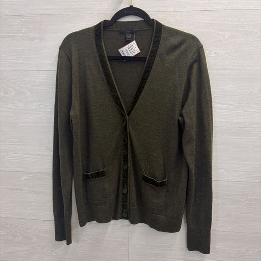 J. Crew Dark Green Cardigan with Velvet Trim Large