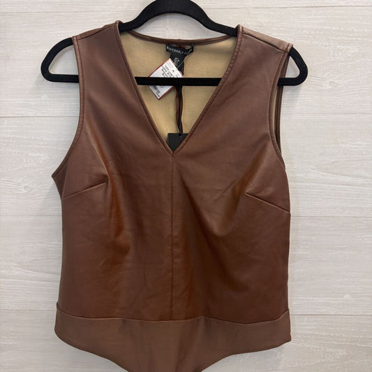 Faux Leather Brown Tank Bodysuit Large