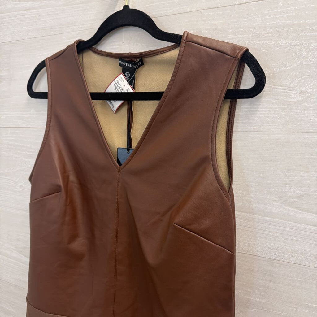 Faux Leather Brown Tank Bodysuit Large
