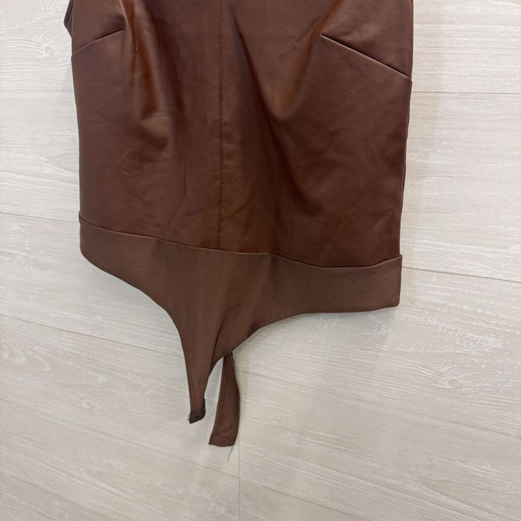 Faux Leather Brown Tank Bodysuit Large