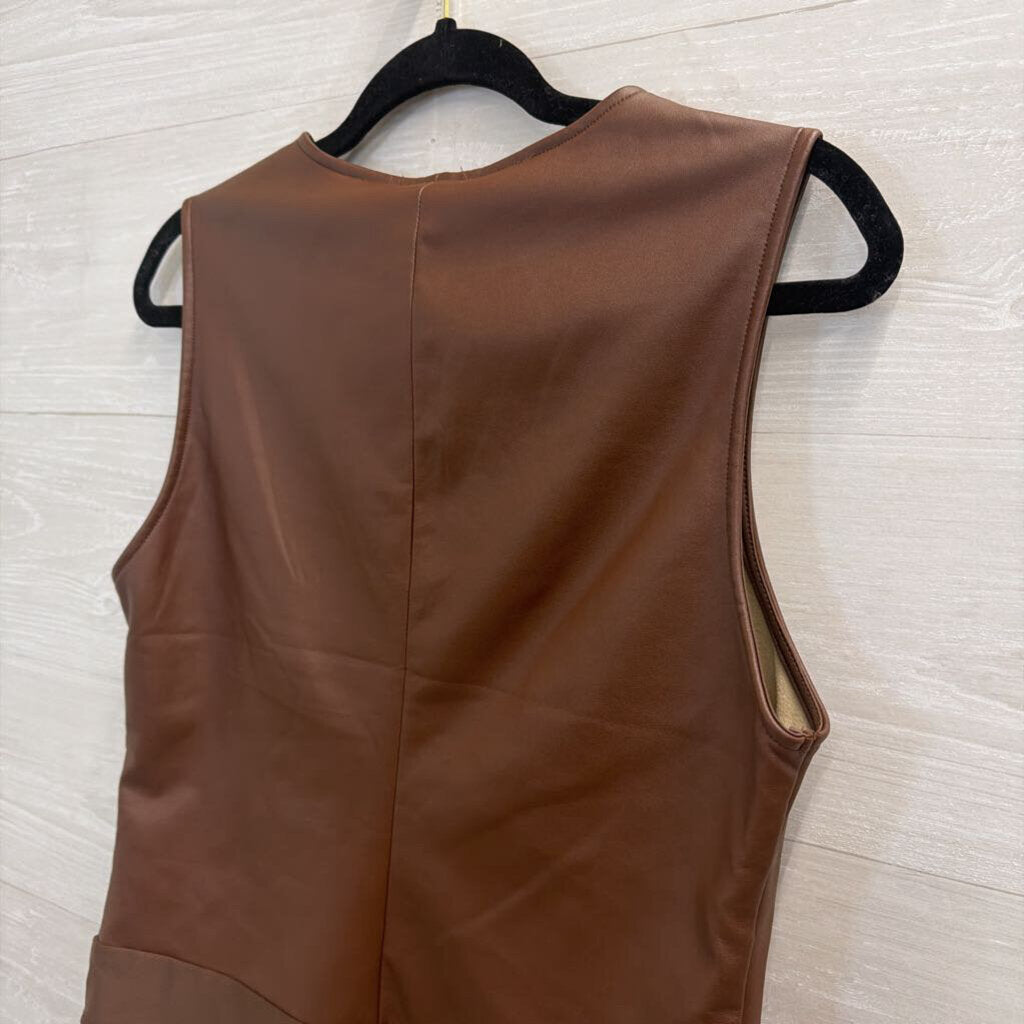 Faux Leather Brown Tank Bodysuit Large